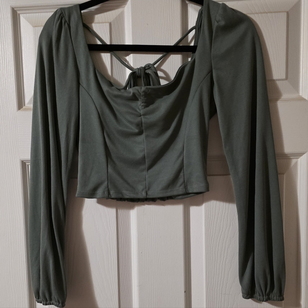 Chic Olive Long Sleeve Crop Top